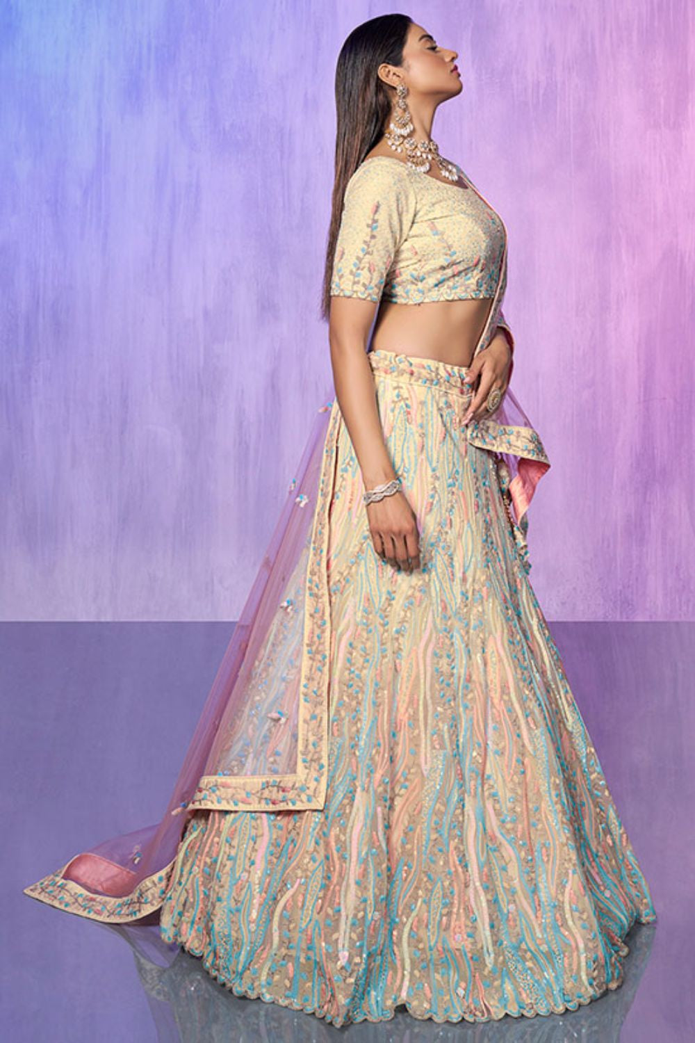 Off White Organza Evening Reception Lehenga Choli SFARY19501