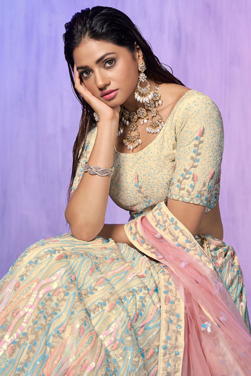 Off White Organza Evening Reception Lehenga Choli SFARY19501