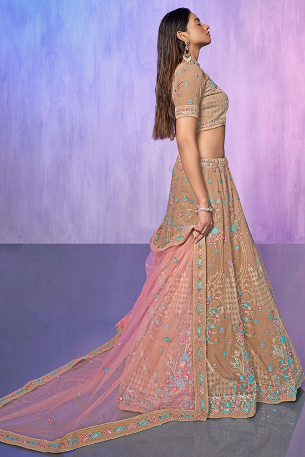 Purple Georgette Evening Reception Lehenga Choli SFARY19502