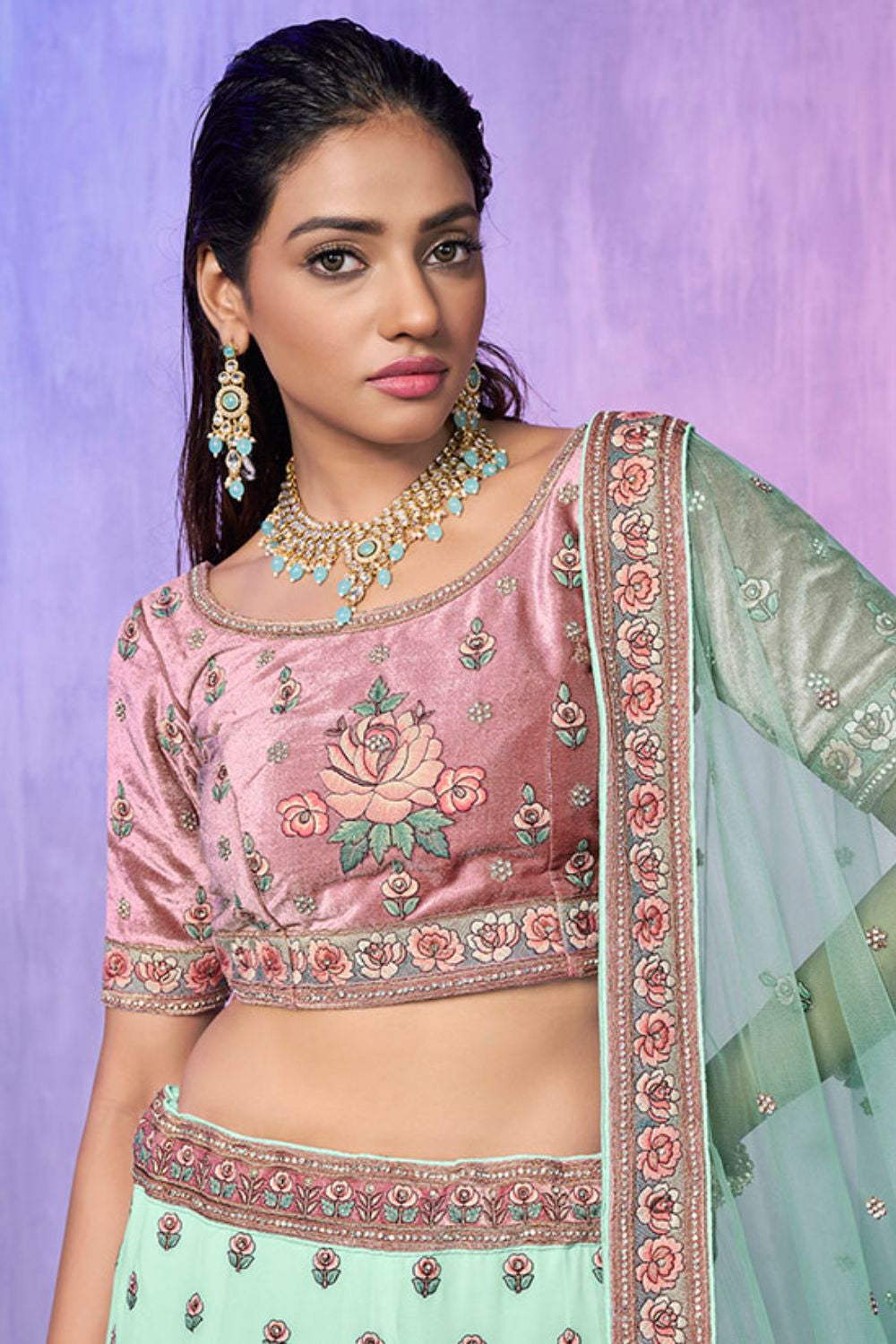 Blue Georgette Wedding Lehenga Choli SFARY19505