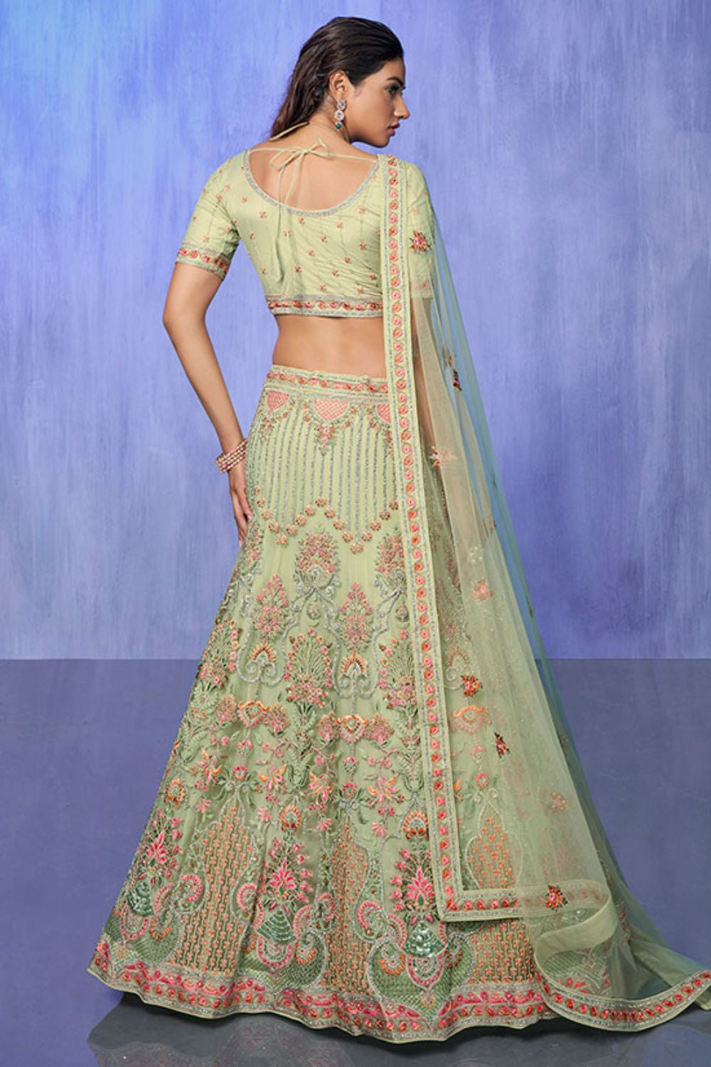 Green Net Evening Reception Lehenga Choli SFARY19506