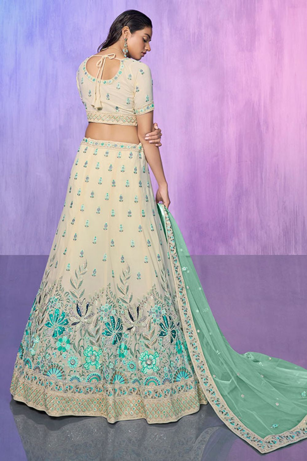 White Georgette Wedding Lehenga Choli SFARY19508