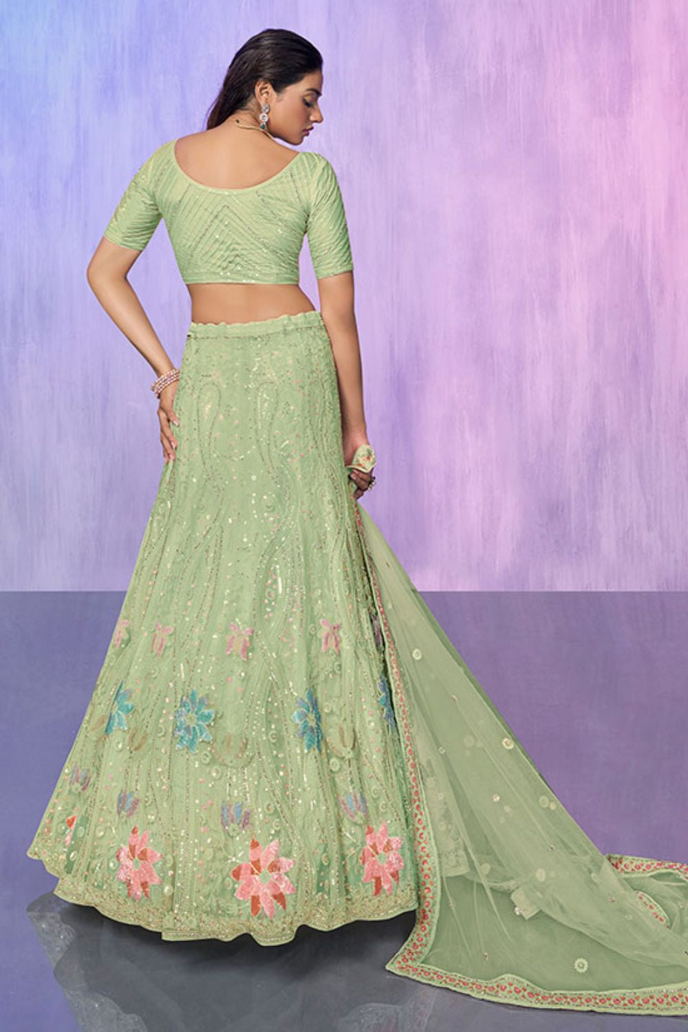Green Net Evening Reception Lehenga Choli SFARY19513