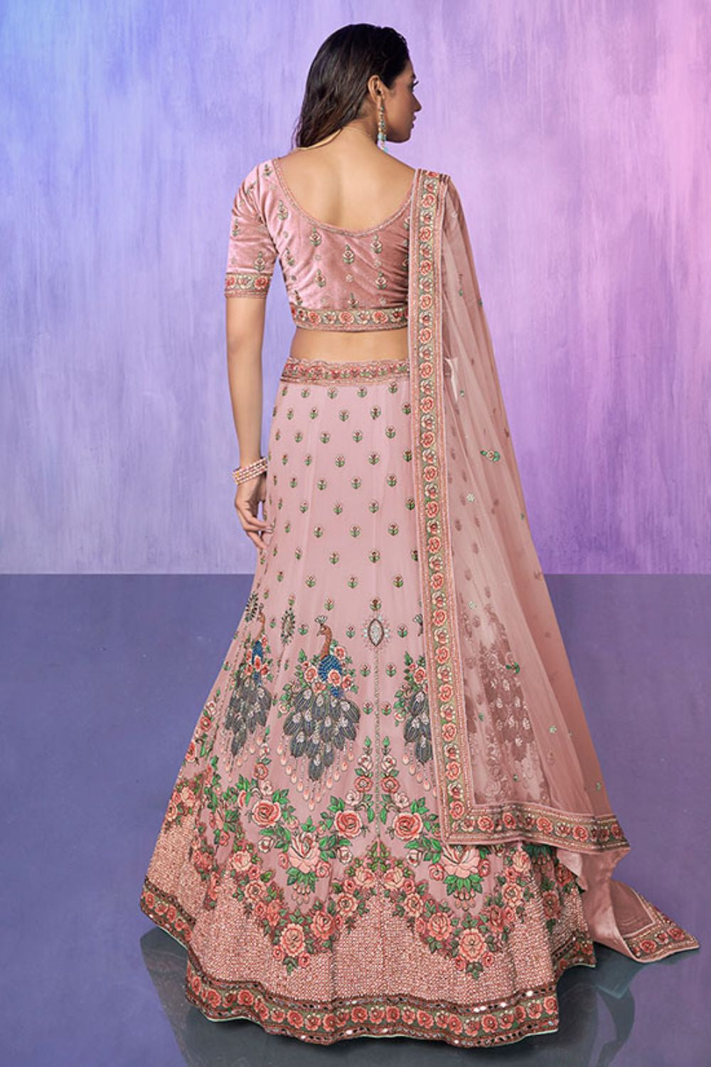 Peach Georgette Wedding Lehenga Choli SFARY19515