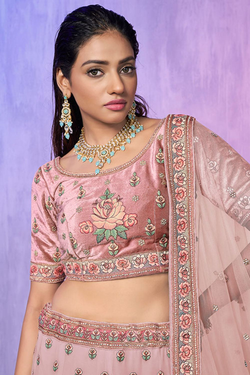 Peach Georgette Wedding Lehenga Choli SFARY19515