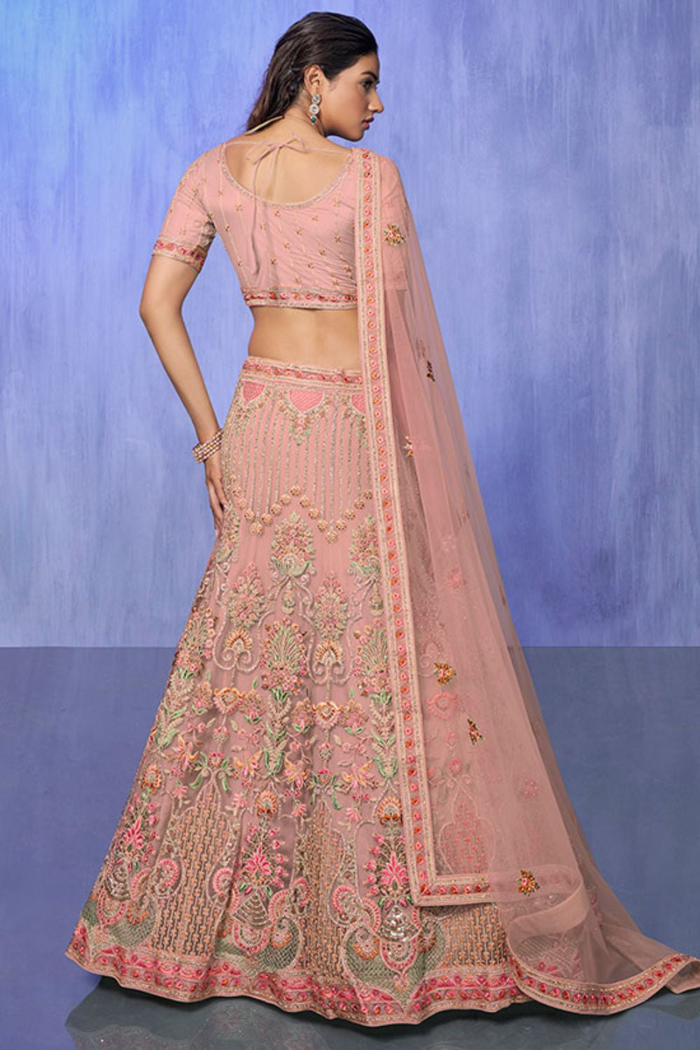 Peach Net Evening Reception Lehenga Choli SFARY19516