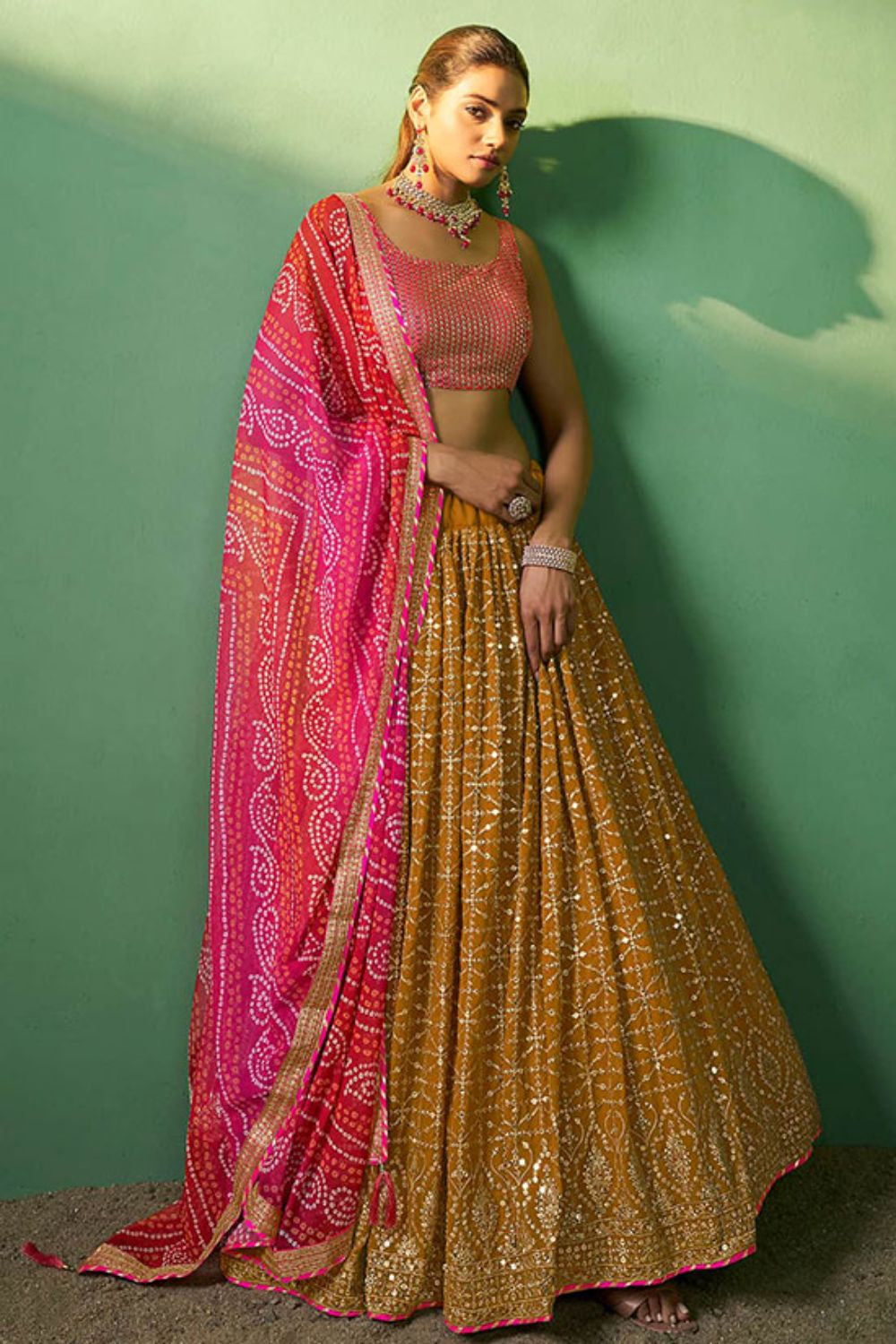 Yellow Engagement Georgette Lehenga Choli SFARY19107
