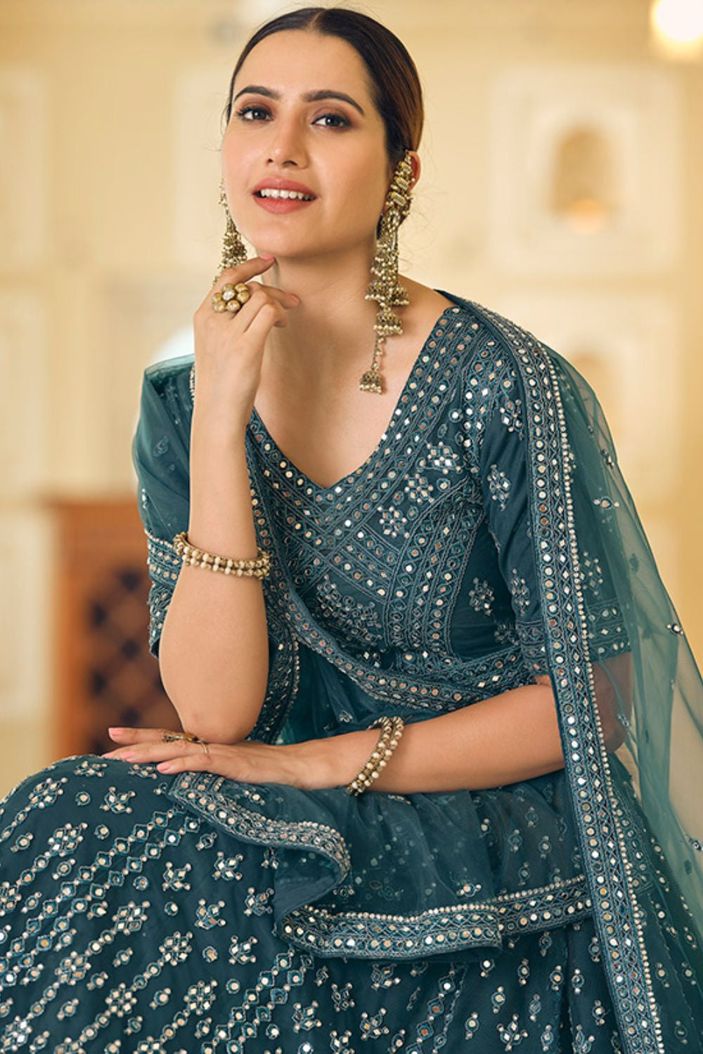 Blue Timeless Bridal Lehenga In Net Lehenga Choli SFARY12103