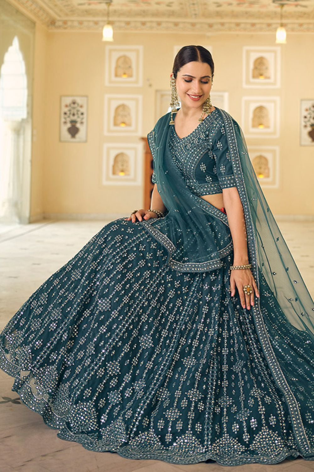 Blue Timeless Bridal Lehenga In Net Lehenga Choli SFARY12103