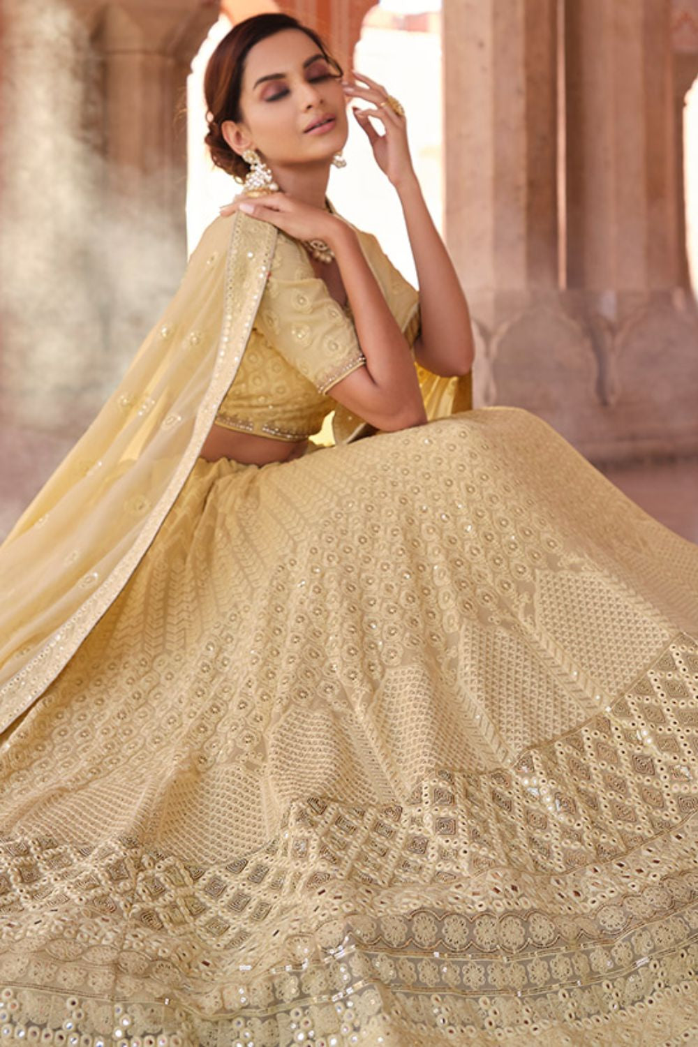 Cream Georgette Bridal Sangeet Lehenga Choli SFARY12404