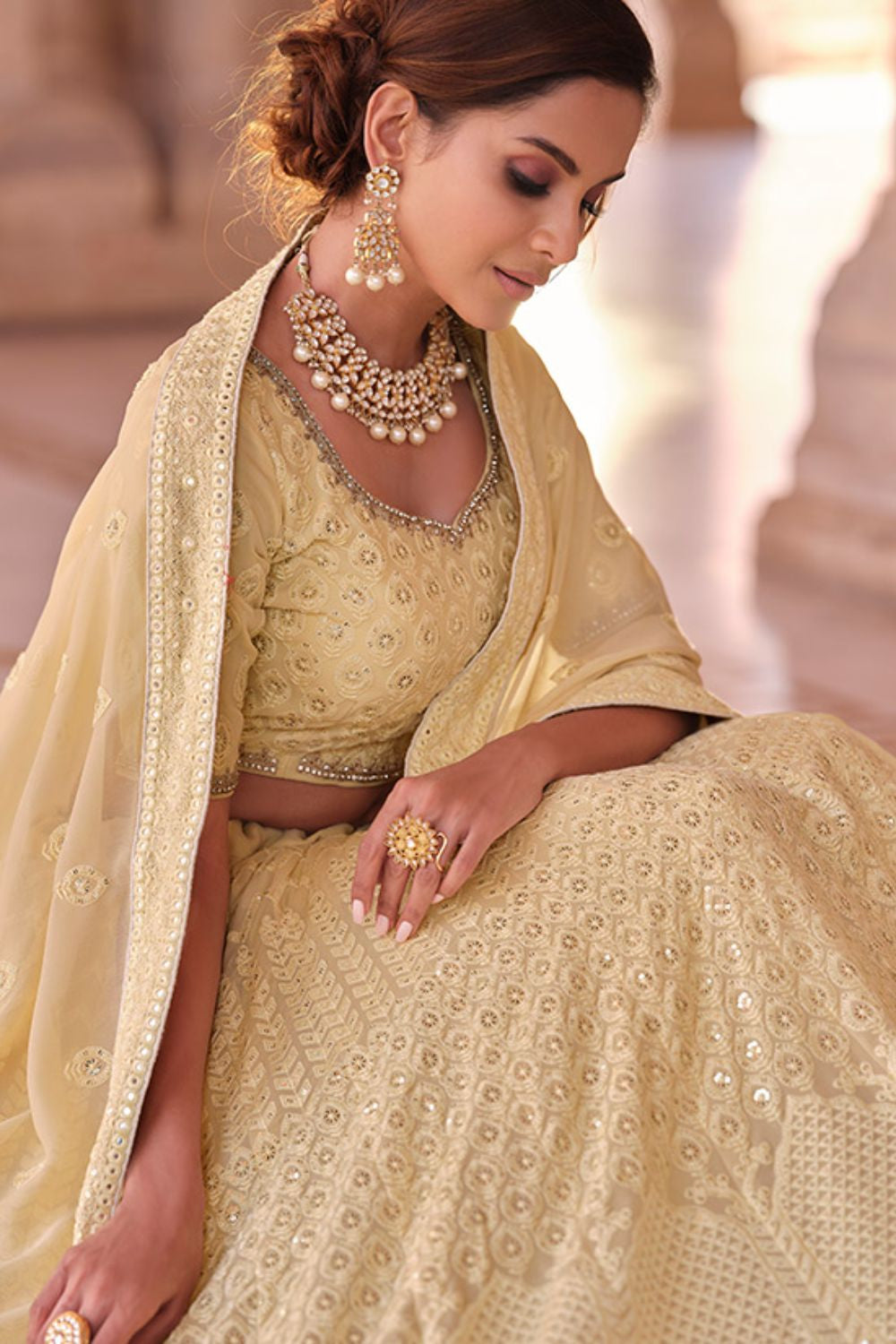 Cream Georgette Bridal Sangeet Lehenga Choli SFARY12404