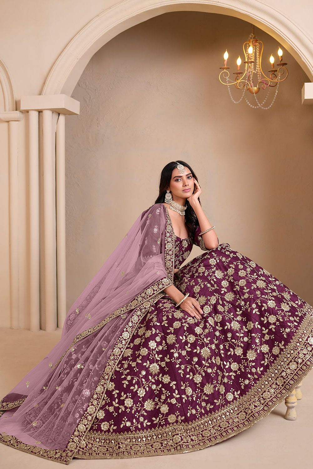 Burgundy Art Silk Wedding Lehenga Set SFDFS33002