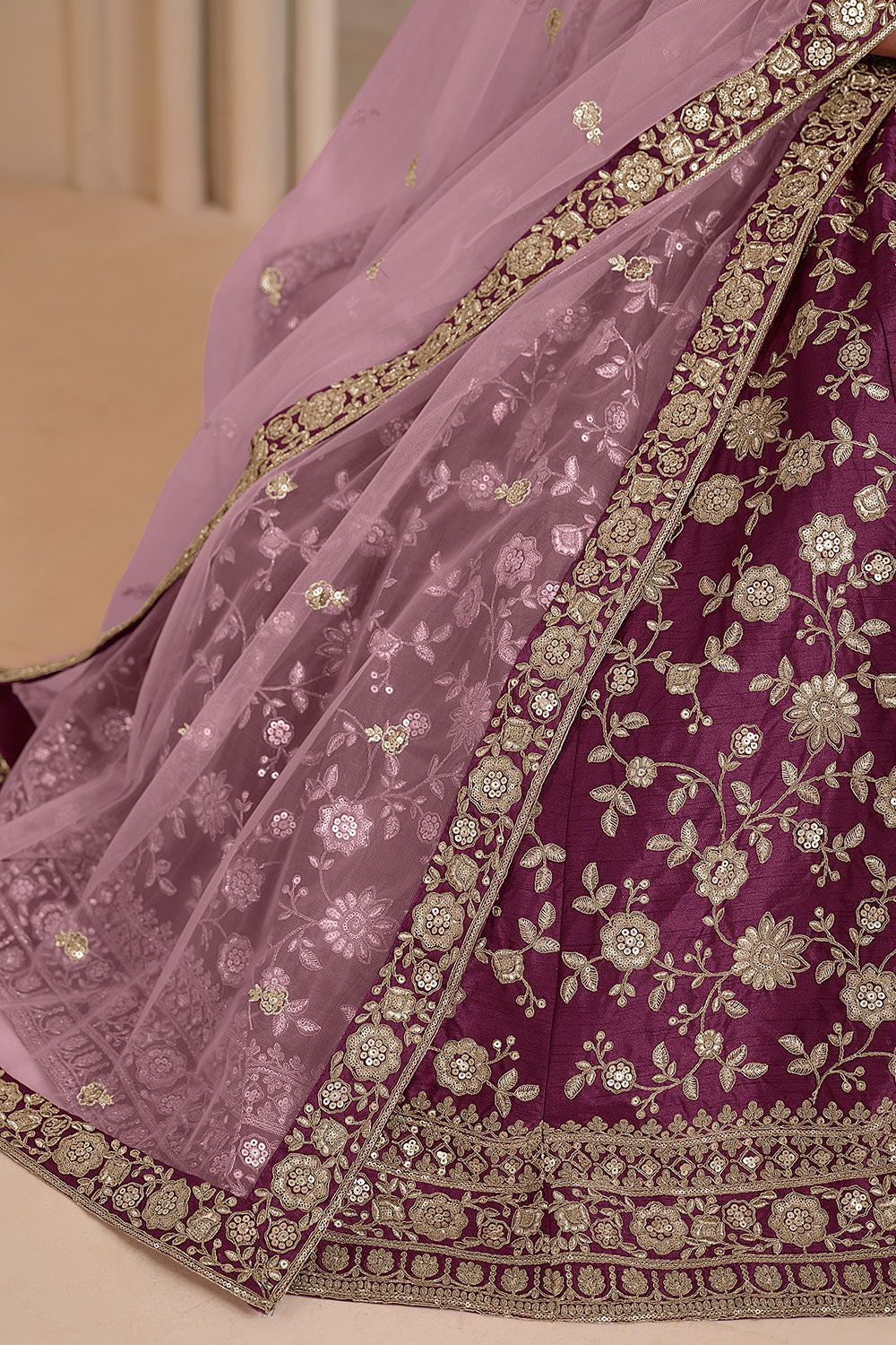 Burgundy Art Silk Wedding Lehenga Set SFDFS33002