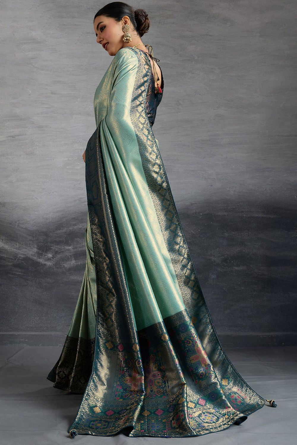 Blue Wedding Party Weaving Silk Saree SFSJDN30501