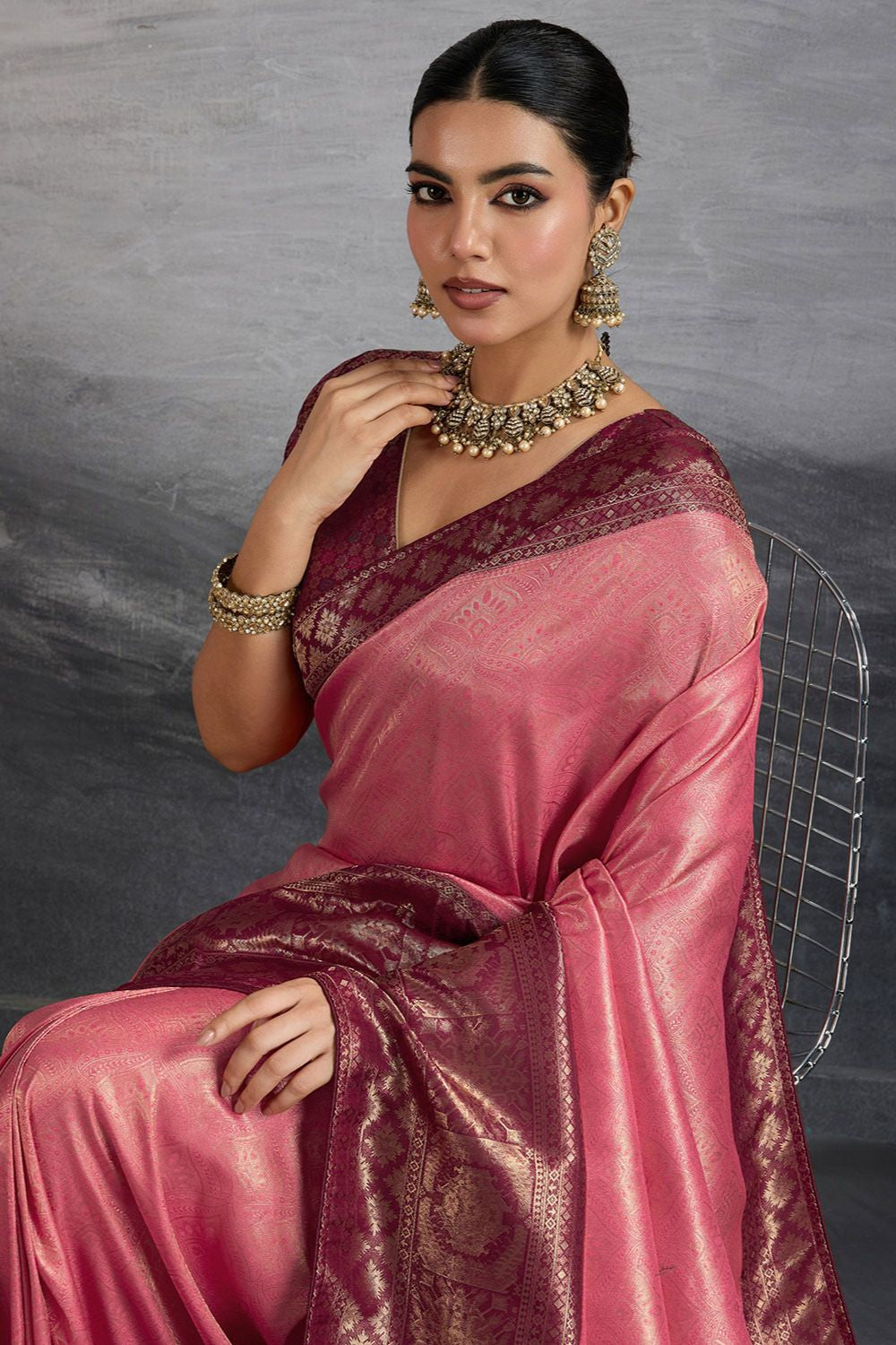 Pink Wedding Party Weaving Silk Saree SFSJDN30502