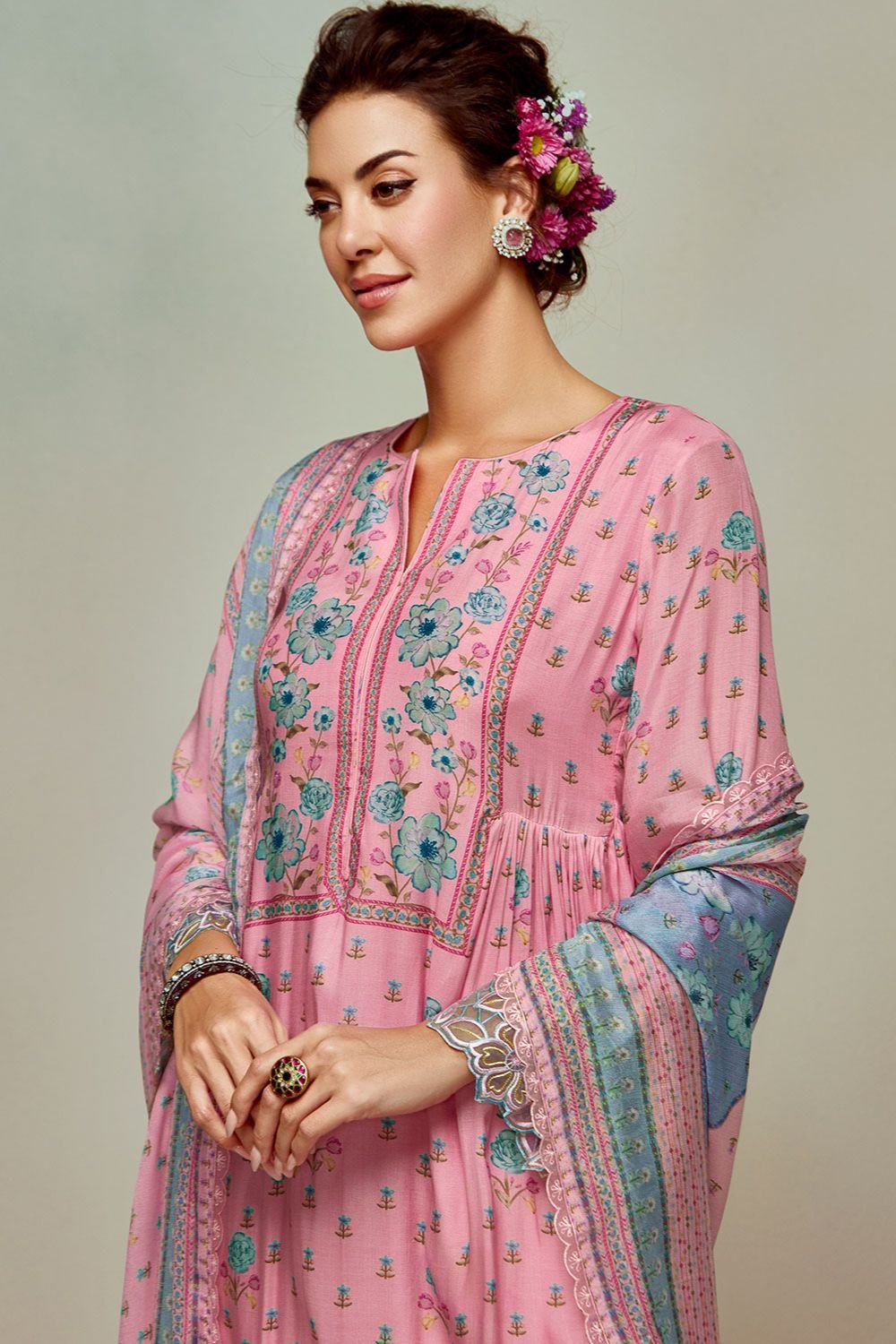Pink Plus Size Embroidered Pure Muslin Salwar Kameez SFYS155202