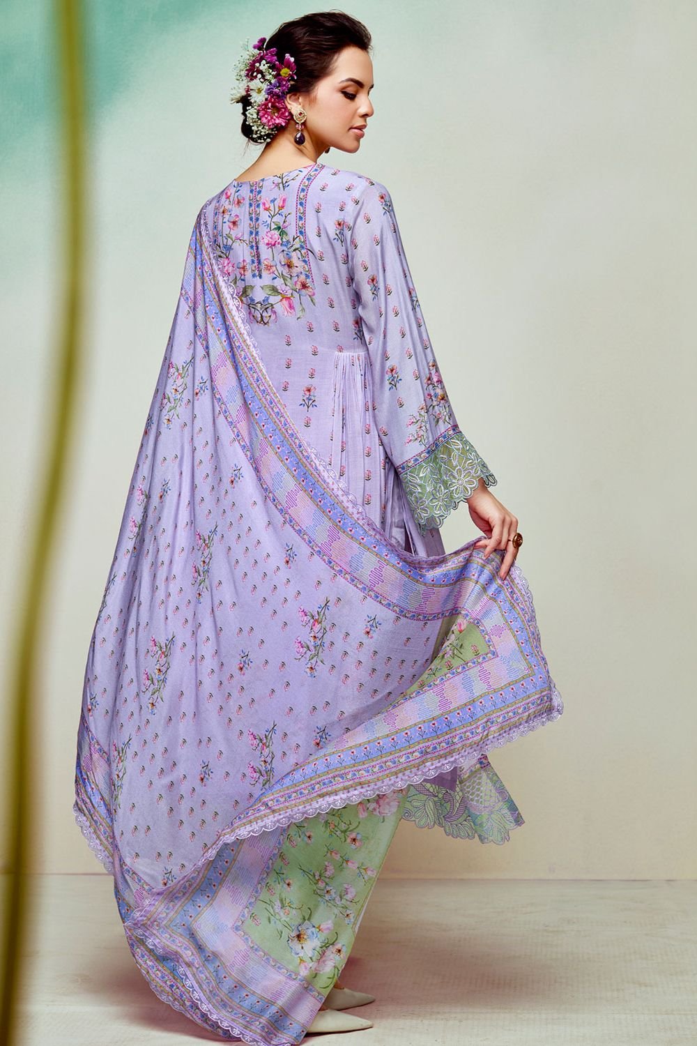 Purple Plus Size Embroidered Pure Muslin Salwar Kameez SFYS155204