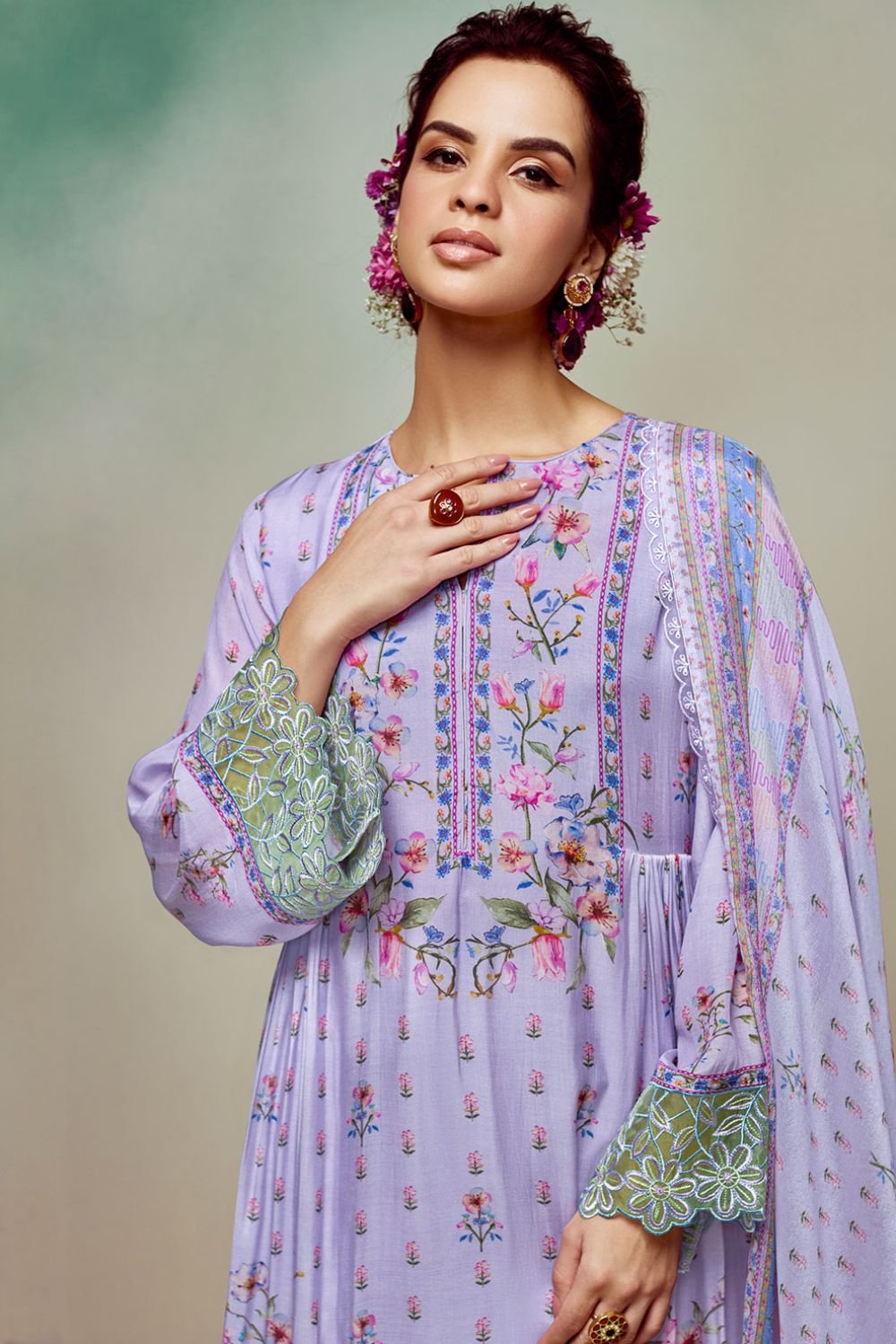 Purple Plus Size Embroidered Pure Muslin Salwar Kameez SFYS155204