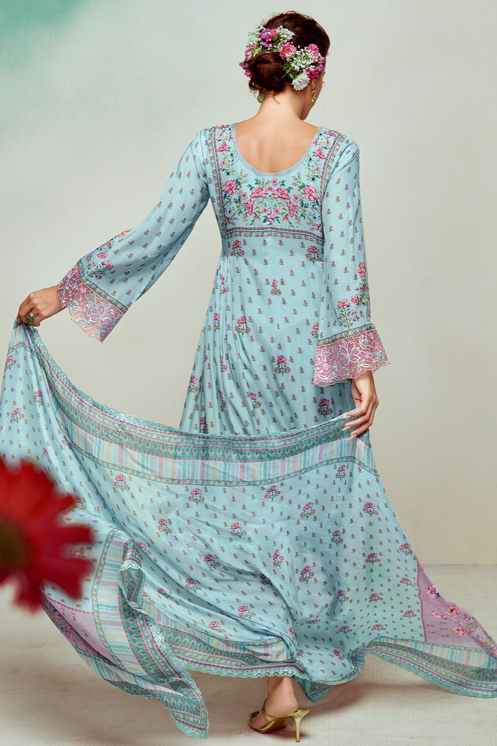 Blue Plus Size Embroidered Pure Muslin Salwar Kameez SFYS155205