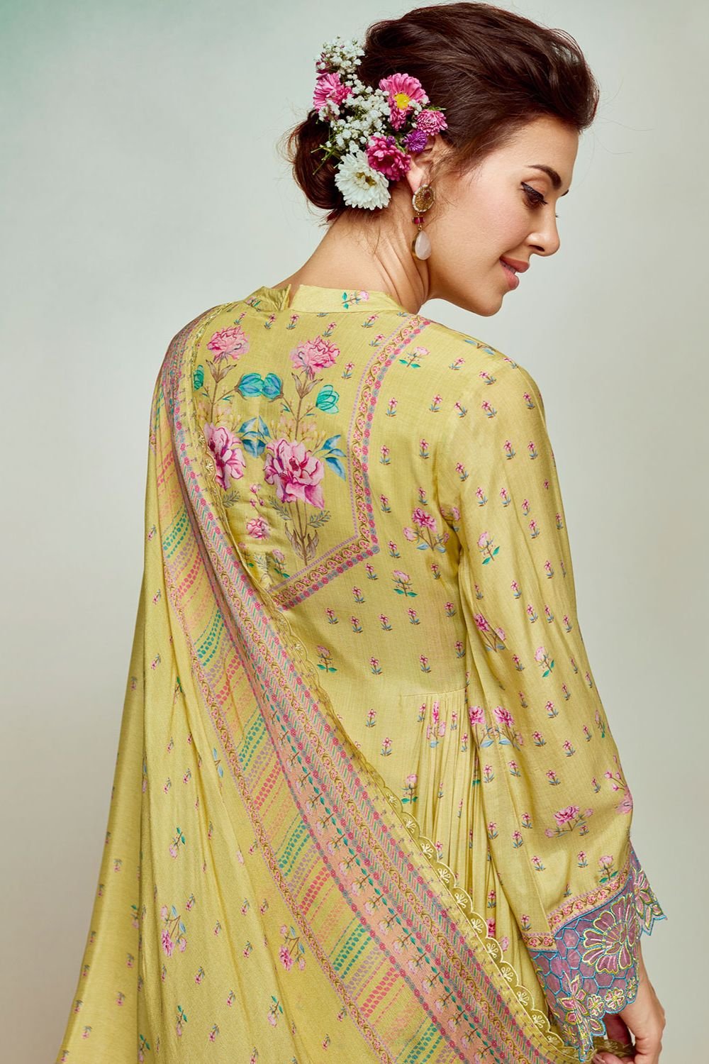 Yellow Plus Size Embroidered Pure Muslin Salwar Kameez SFYS155206