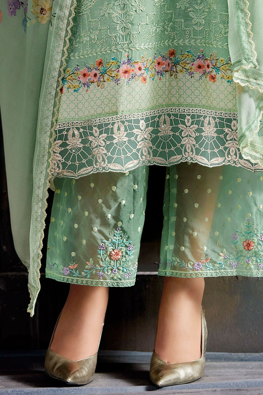 Green Plus Size Embroidered Pure Muslin Salwar Kameez SFYS154906
