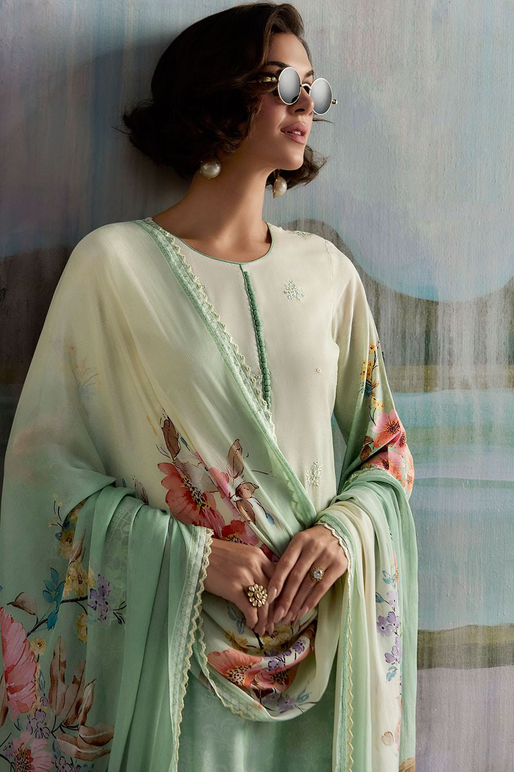 Green Plus Size Embroidered Pure Muslin Salwar Kameez SFYS154906