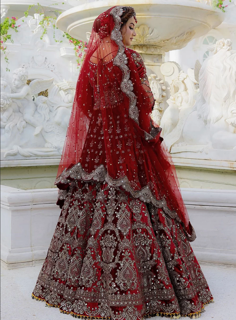 Heavy Bridal Red Wedding Lehenga Choli Set In Velvet SFFZ146728