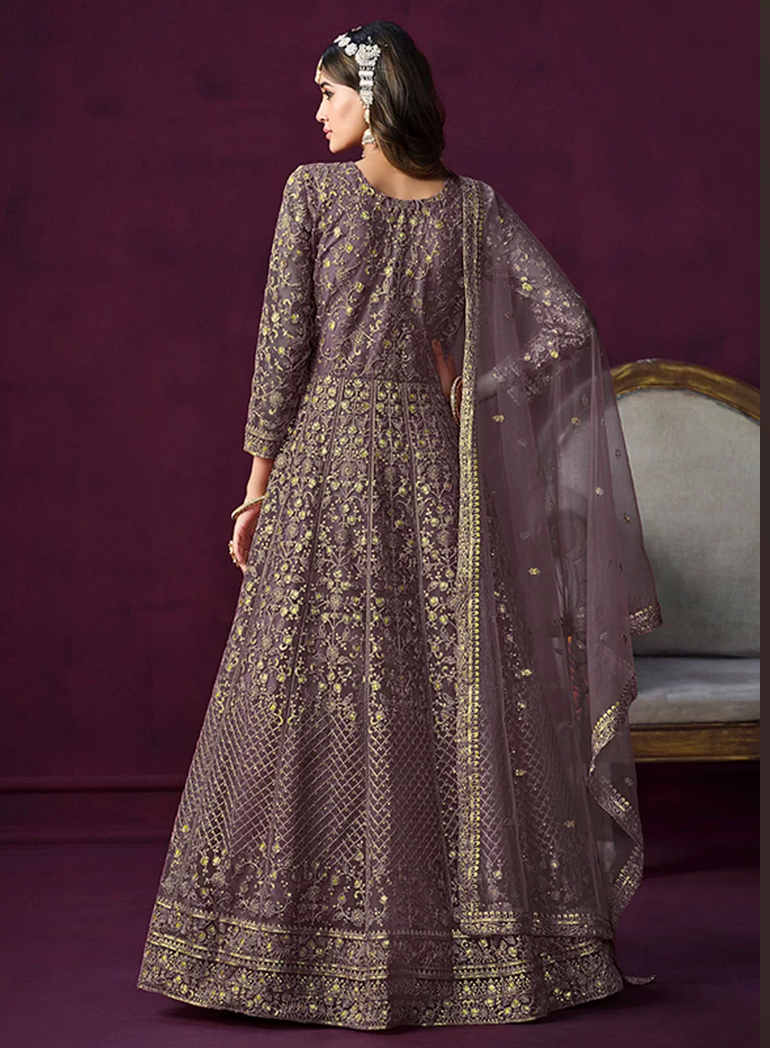 Purple Wedding Party Anarkali Salwar Suit In Net SFSR276439