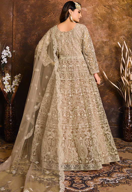 Grey Bridal Plus Size Anarkali Suit In Net SFDFS14802