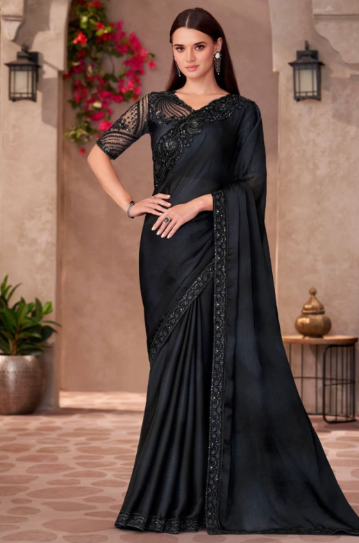 Black Heavy Wedding Designer Saree In Silk SFSJDN31307