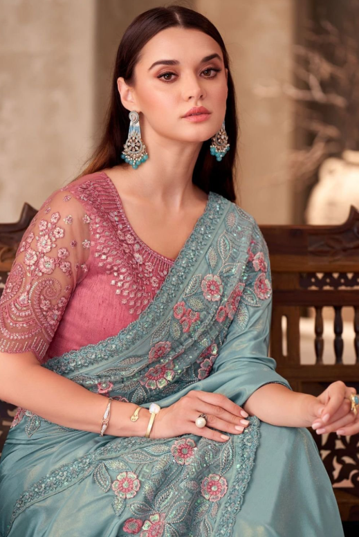 Blue Heavy Wedding Designer Saree In Silk SFSJDN31313