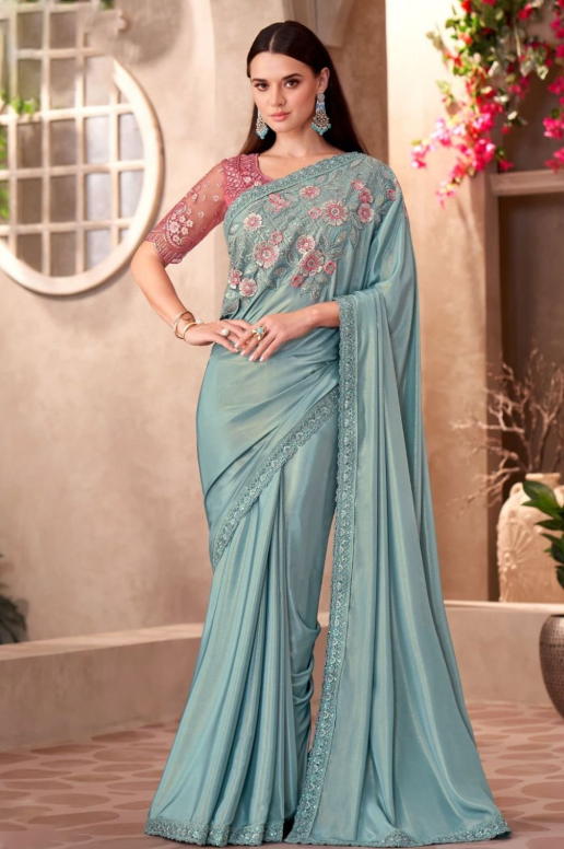 Blue Heavy Wedding Designer Saree In Silk SFSJDN31313