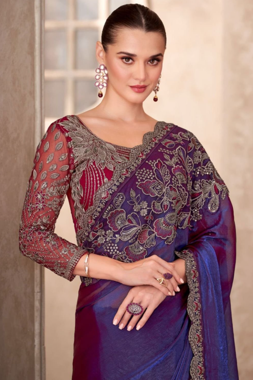 Purple Heavy Wedding Designer Saree In Silk SFSJDN31317
