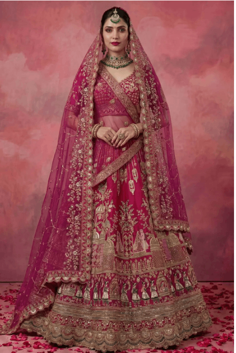 Magenta Pink Bridal Heavy Silk Lehenga Choli SFANJ3289