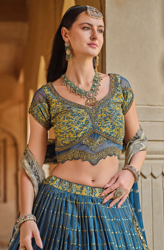 Blue Engagement Silk Designer Lehenga Set SFSA481008R