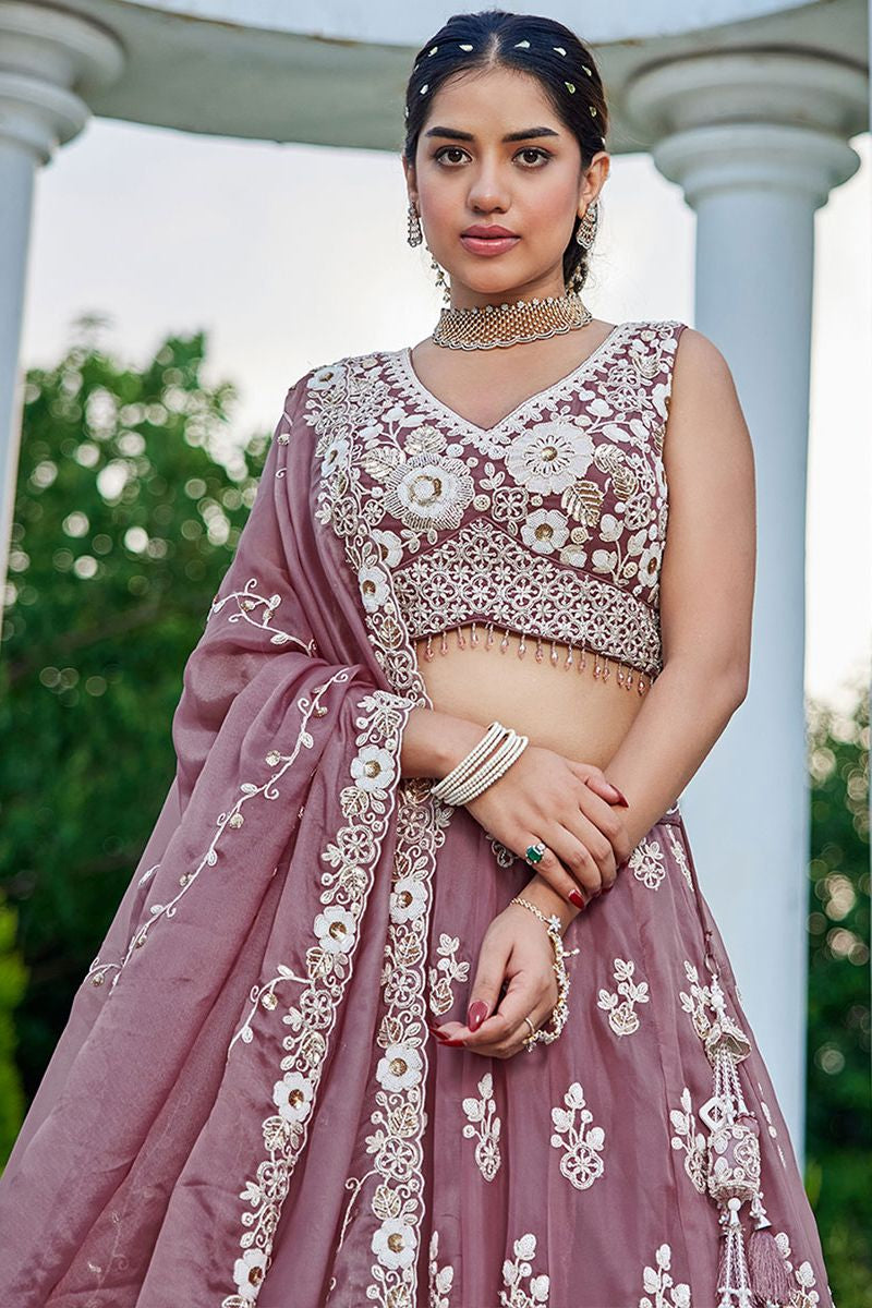 Pink Organza Lehenga Choli - SFPRF261502R