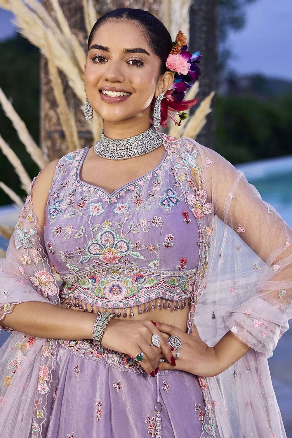 Purple Silk Lehenga Choli - SFPRF261701R