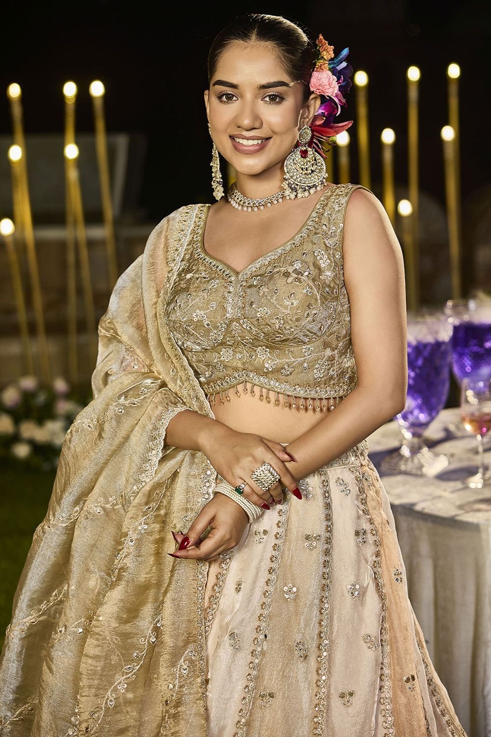 Beige Silk Lehenga Choli - SFPRF261703R