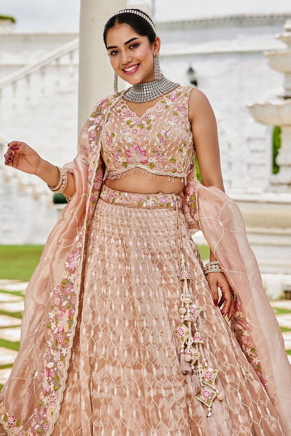 Beige Silk Lehenga Choli - SFPRF261705R