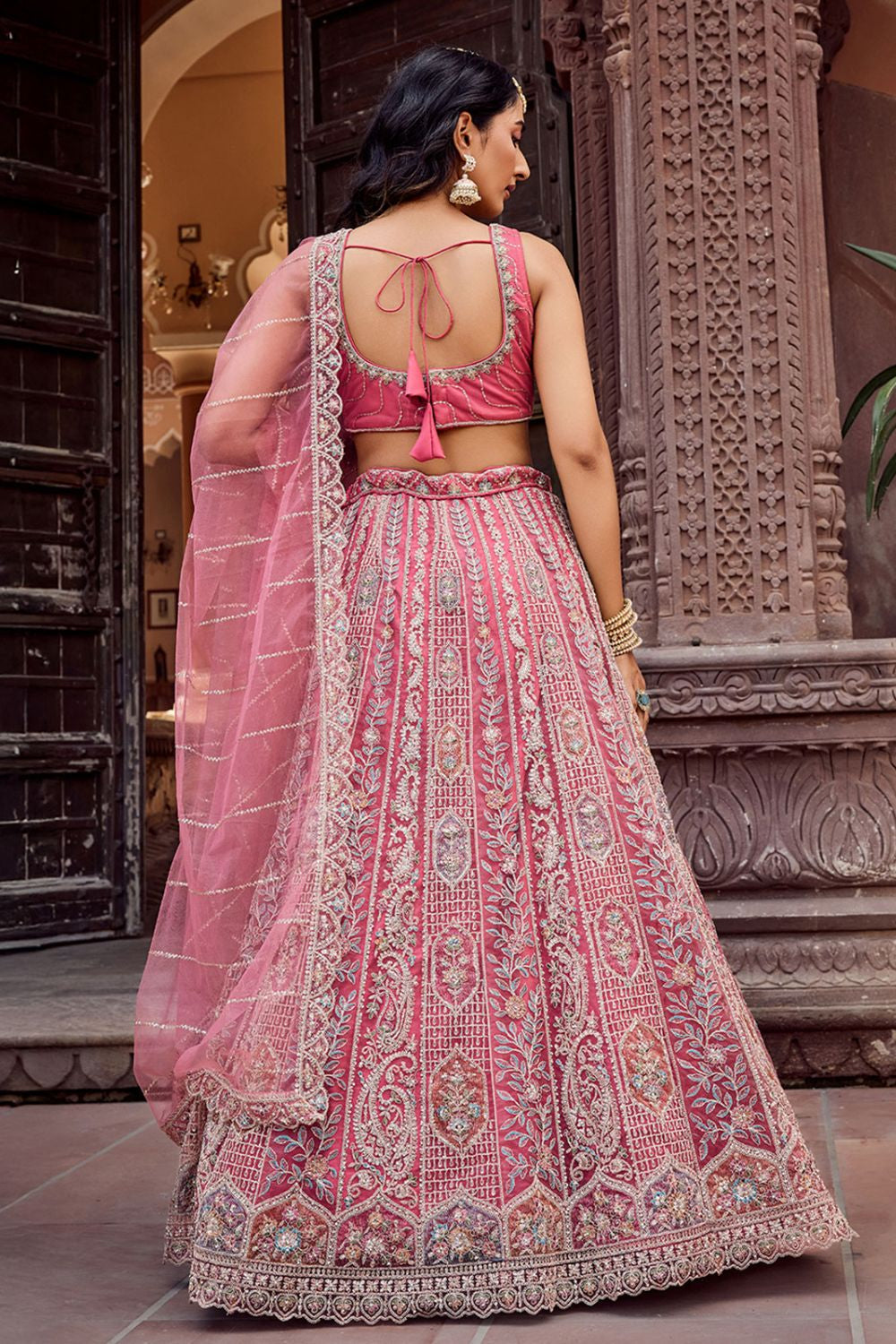 Pink Net Wedding Sangeet Lehenga Choli SFPRF265602