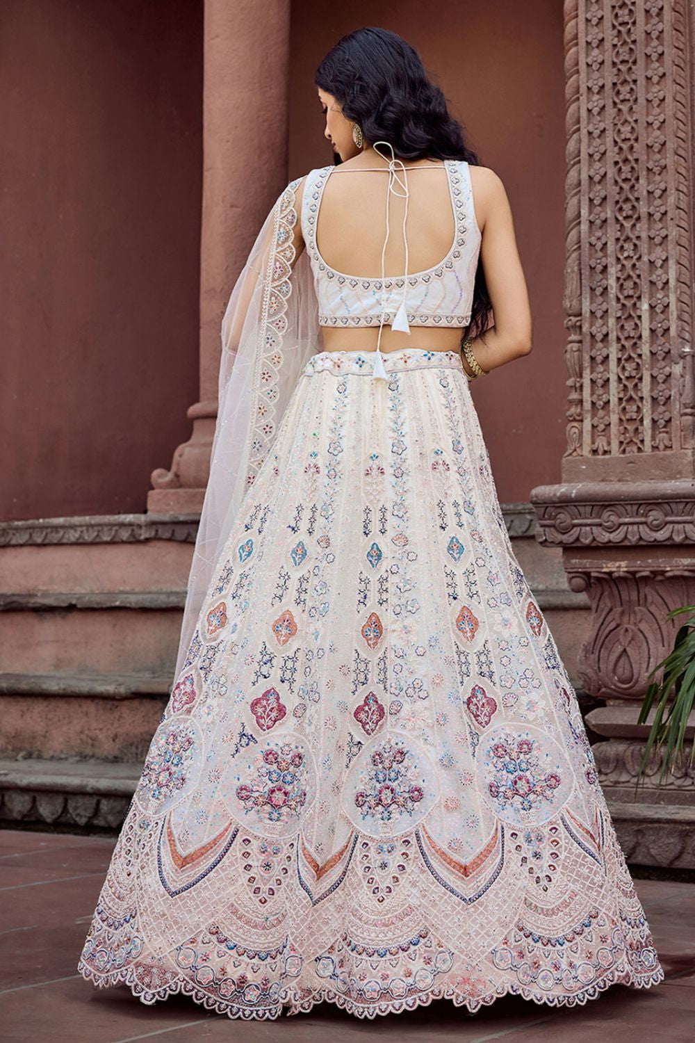 Cream Net Wedding Sangeet Lehenga Choli SFPRF265604
