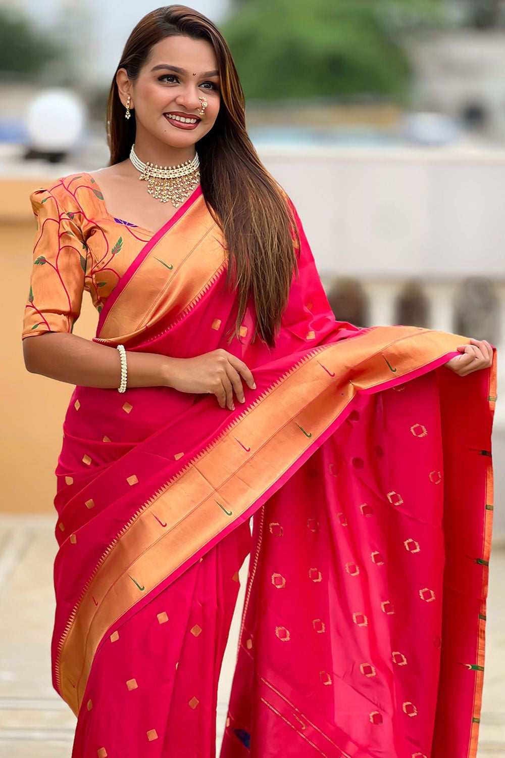 Rani Sleek Paithani Silk Saree With Blouse SFPRF251308