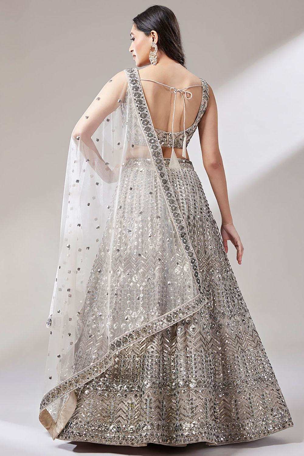 Beige Cocktail Evening Net Lehenga Choli SFROY522407