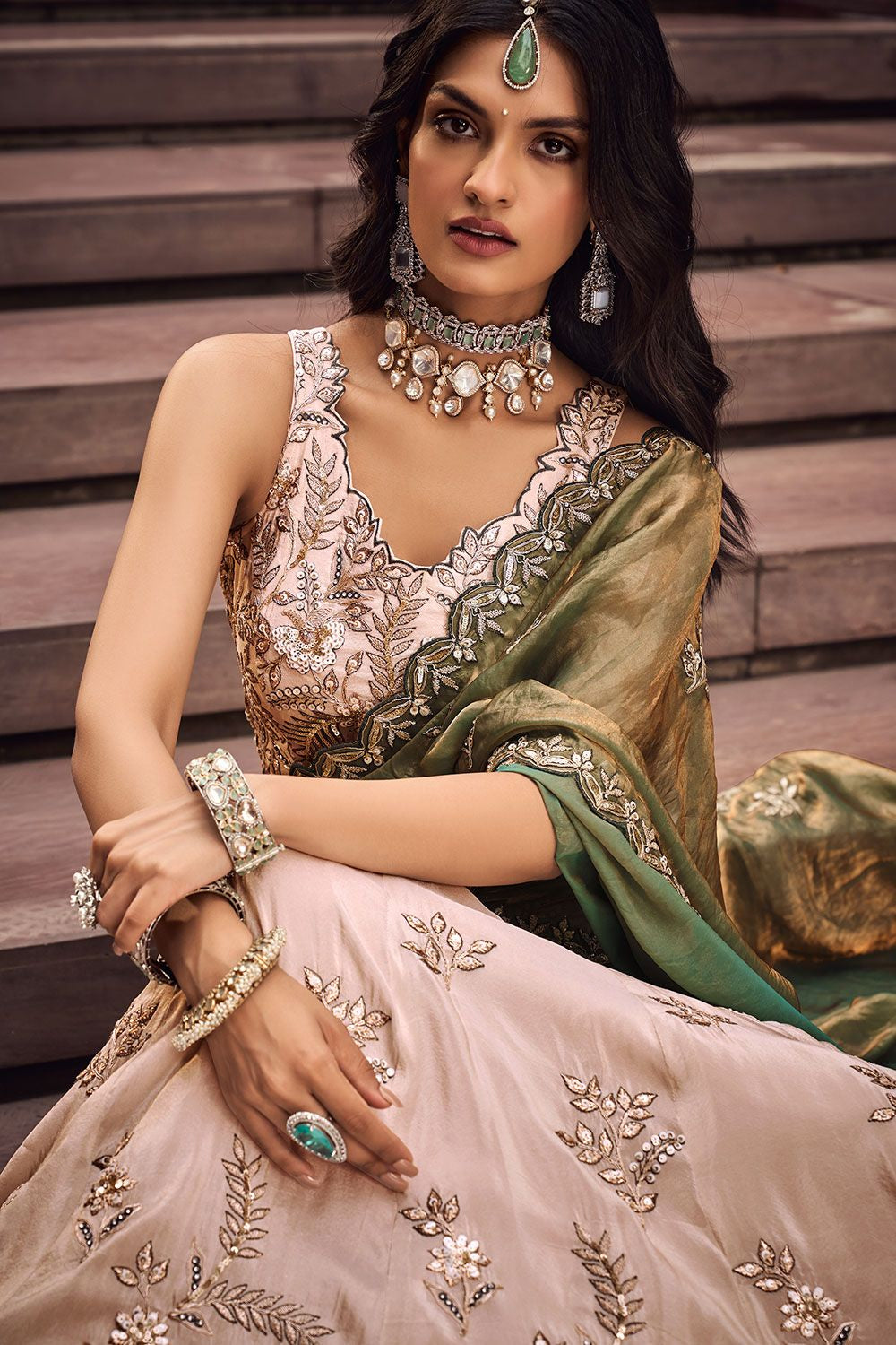 Beige Bridal Reception Party Viscose Silk Lehenga Choli SFSA495201