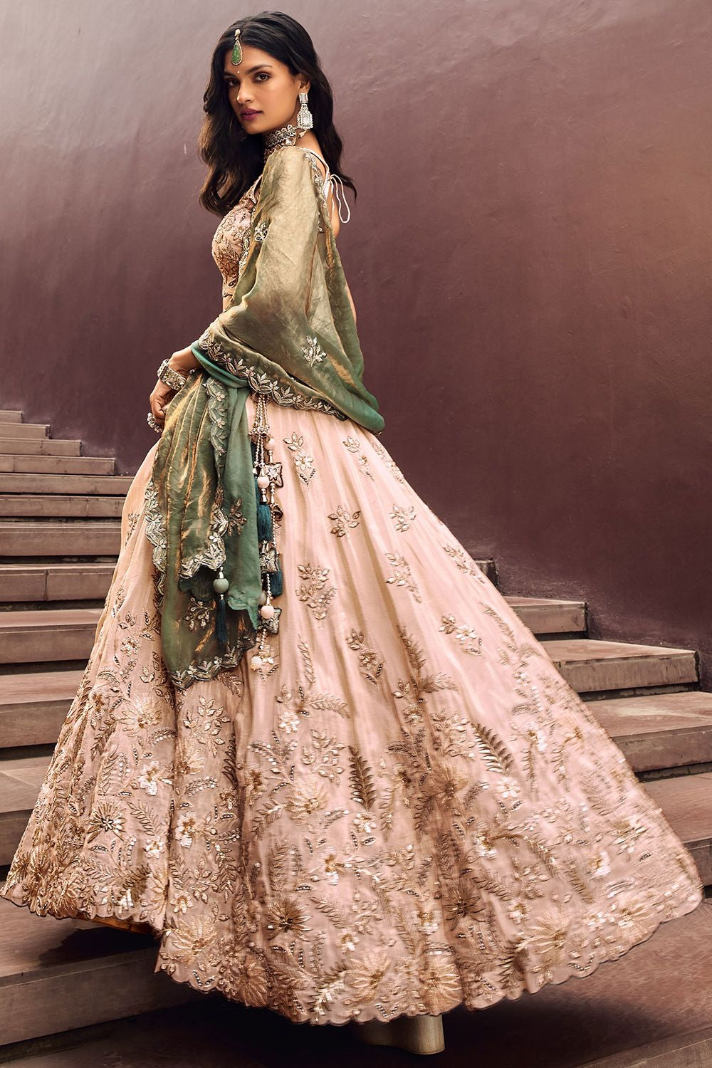 Beige Bridal Reception Party Viscose Silk Lehenga Choli SFSA495201