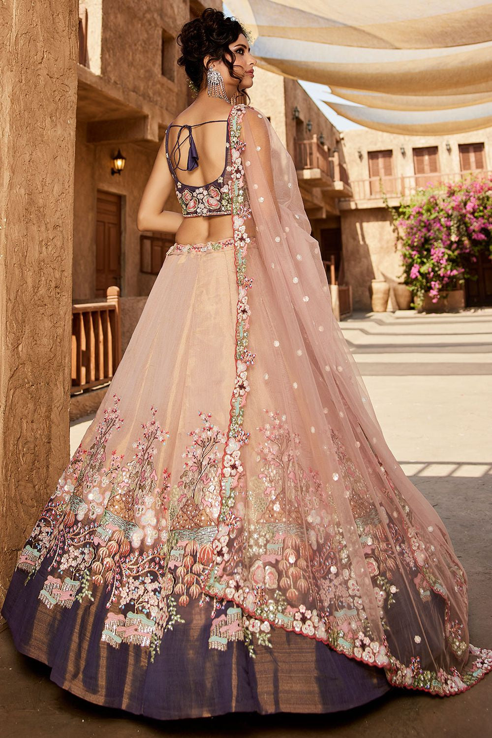 Beige Net Wedding Cocktail Lehenga Choli SFROY518803