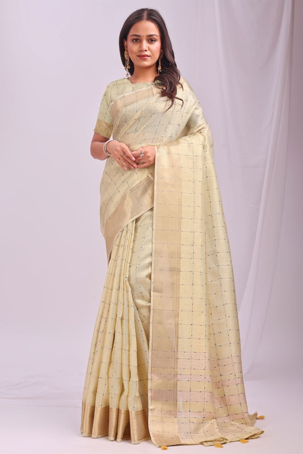 Beige Sleek Organza Casual Sarees With Blouse SFAST11604