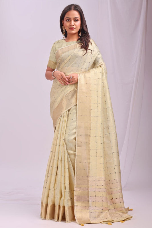 Beige Sleek Organza Casual Sarees With Blouse SFAST11604