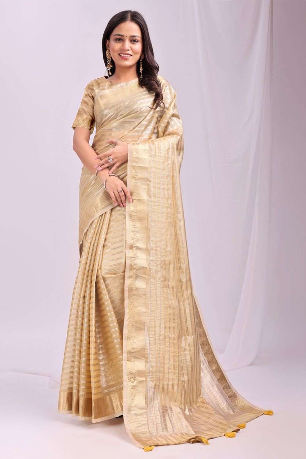 Beige Flattering Organza Sarees With Blouse SFAST11803