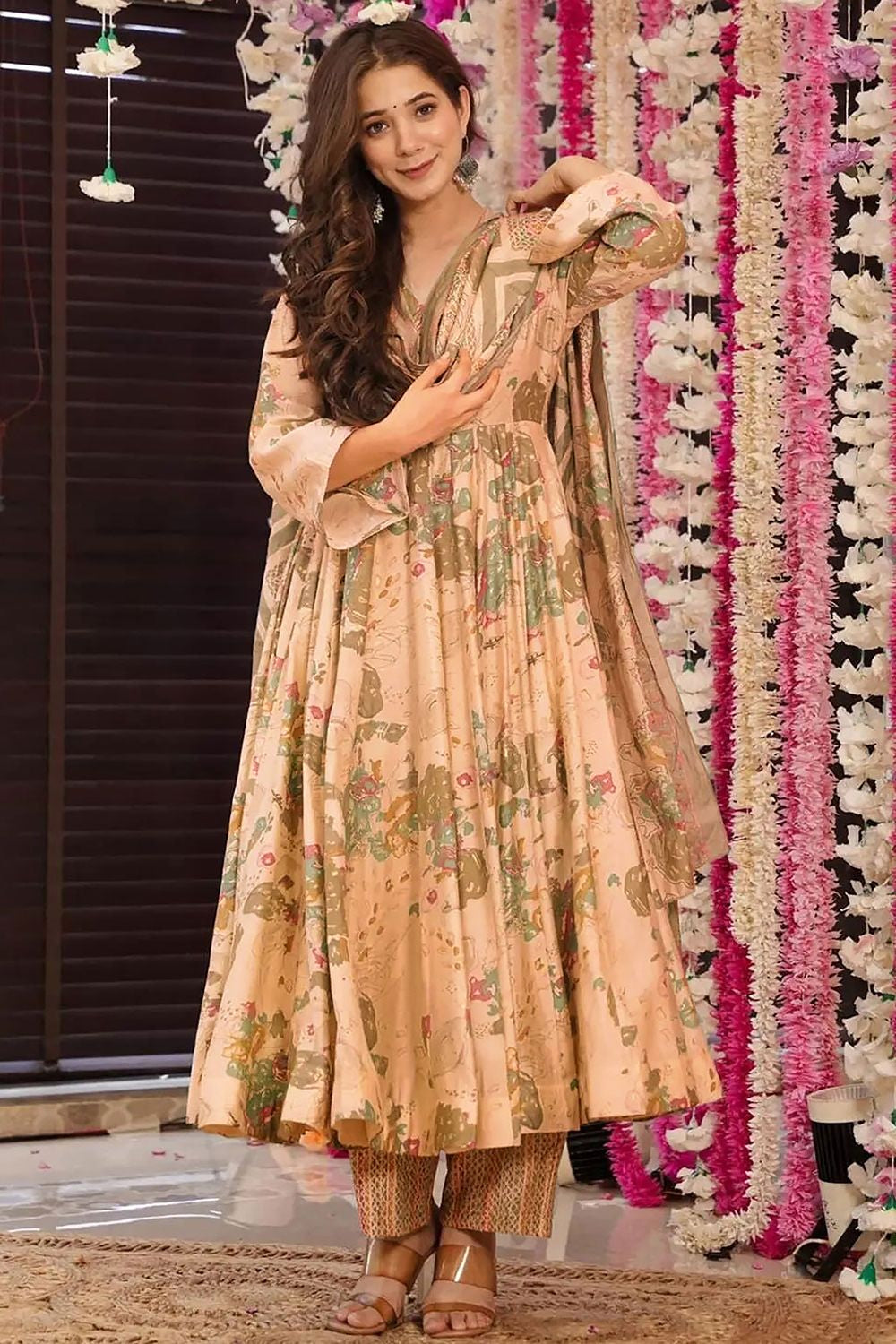 Beige Readymade Plus Size Palazzo Salwar Suit SFNPV57407R